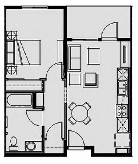a floor plan of a house with a bedroom and a living room